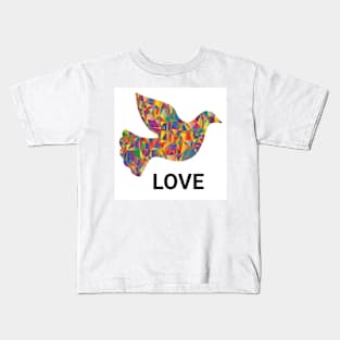 Dove in multicoloured design with love writing Kids T-Shirt